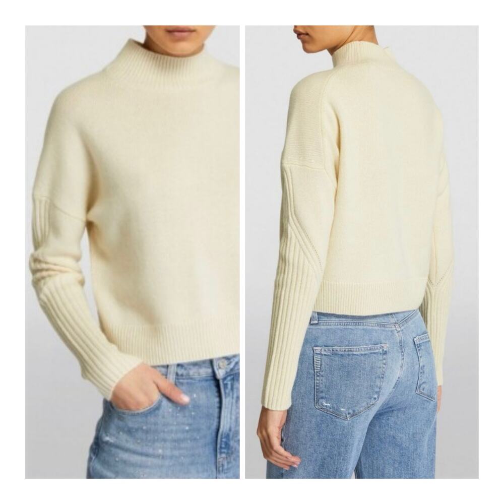 ALL SAINTS Orion Cashmere Wool Cropped Boxy Funnel Neck Jumper Sweater - Medium